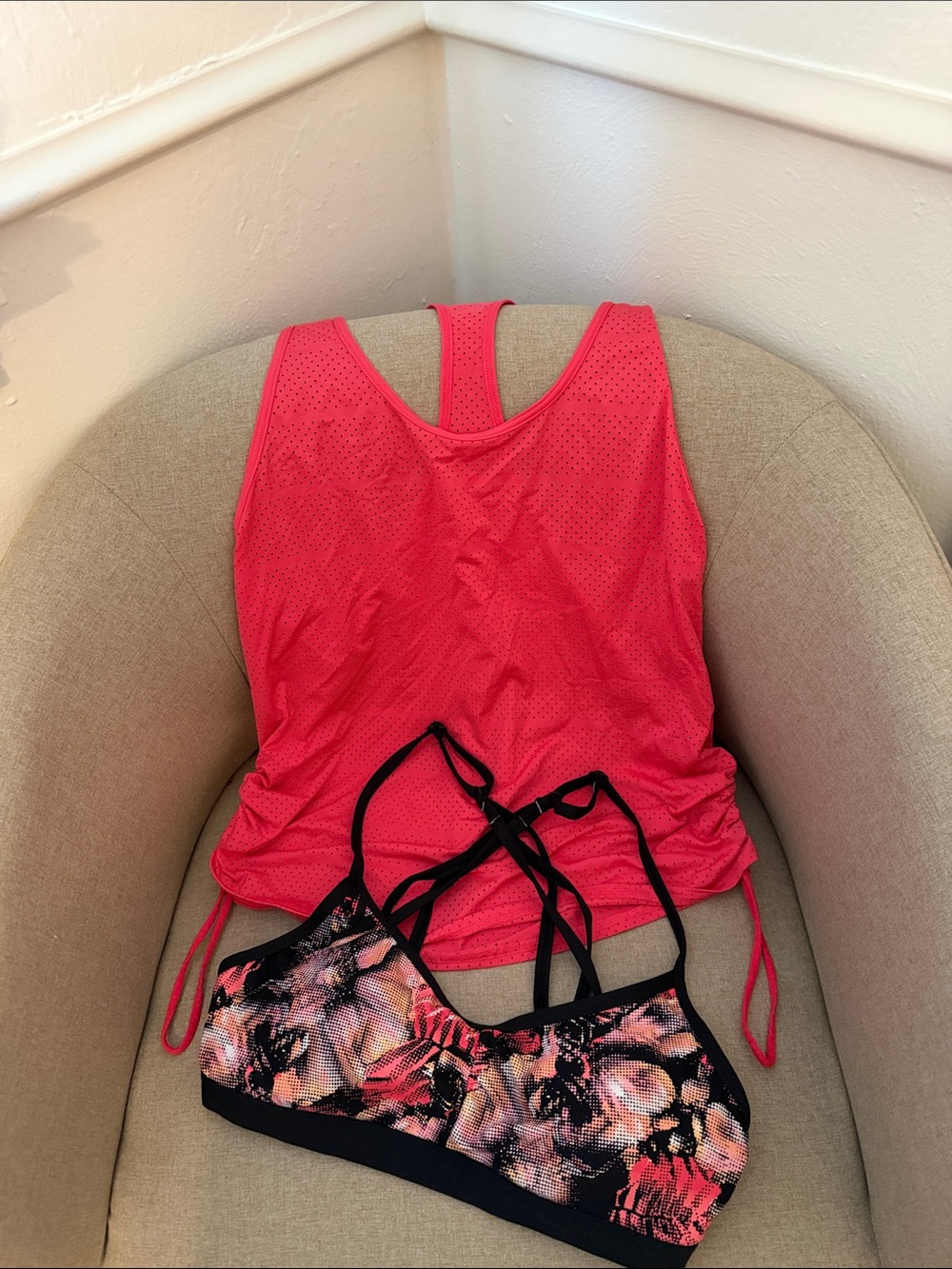 Beach House Pink Tankini Top with Black Floral Bikini Top